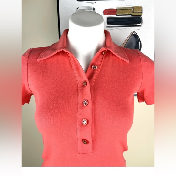 Tory Burch women collar button up T Shirt Top size XS Coral Color - Picture 2 of 8